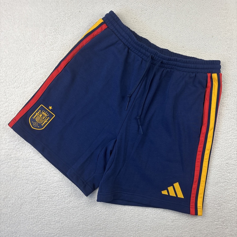 ADIDAS Spain DNA Shorts Mens Large Blue French Terry Drawstring Stretch Football